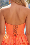 Grey Green A Line Cut Out Strapless Tiered Ruffle Short Homecoming Dress