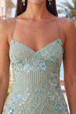 Apricot Bodycon Spaghetti Straps Beaded Short Homecoming Dress with Sequins
