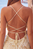 Apricot Bodycon Spaghetti Straps Beaded Short Homecoming Dress with Sequins