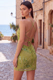 Apricot Bodycon Spaghetti Straps Beaded Short Homecoming Dress with Sequins