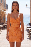 Apricot Bodycon Spaghetti Straps Beaded Short Homecoming Dress with Sequins