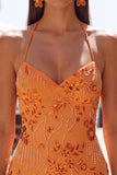 Apricot Bodycon Spaghetti Straps Beaded Short Homecoming Dress with Sequins