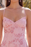 Apricot Bodycon Spaghetti Straps Beaded Short Homecoming Dress with Sequins
