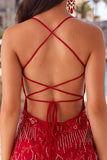 Apricot Bodycon Spaghetti Straps Beaded Short Homecoming Dress with Sequins