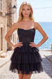 Fuchsia A Line Corset Strapless Tiered Homecoming Dress with Lace Appliques