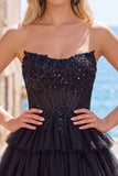 Fuchsia A Line Corset Strapless Tiered Homecoming Dress with Lace Appliques
