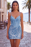 Dark Green Corset Bodycon Short Homecoming Dress with Sequins