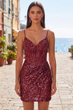 Dark Green Corset Bodycon Short Homecoming Dress with Sequins
