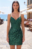 Dark Green Corset Bodycon Short Homecoming Dress with Sequins