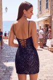 Dark Green Corset Bodycon Short Homecoming Dress with Sequins