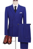 Royal Blue 2 Piece Peak Lapel Double Breasted Men's Prom Suits