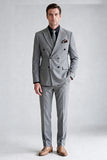 Grey 2 Piece Peak Lapel Double Breasted Men's Prom Suits