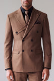 Khaki Peak Lapel Double Breasted 2‑Piece Men's Prom Suits