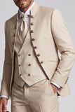 Apricot 3 Piece Mandarin Collar Double Breasted Men's Prom Suits