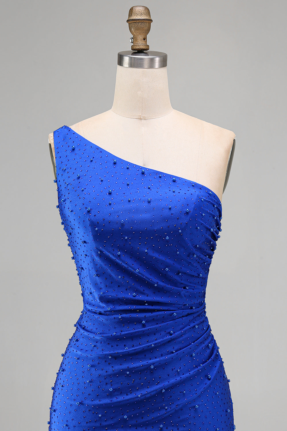ZAPAKA Women Royal Blue Homecoming Dress with Beading One Shoulder Pearls Ruched Bodycon Short Back Waist Cut Out Cocktail Dress