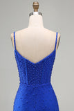 Royal Blue Pearls Corset Bodycon Short Homecoming Dress with Beading