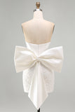 White Corset Lace Bodycon Strapless Short Homecoming Dress with Big Bow