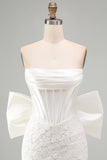 White Corset Lace Bodycon Strapless Short Homecoming Dress with Big Bow