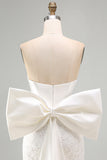 White Corset Lace Bodycon Strapless Short Homecoming Dress with Big Bow