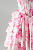 Pink Corset A-Line Tiered Ruffled Floral Printed Short Homecoming Dress