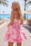 Pink Corset A-Line Tiered Ruffled Floral Printed Short Homecoming Dress