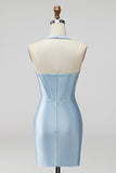 Light Blue Halter Corset Bodycon Short Homecoming Dress with Beading