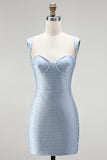 Blue Bodycon Thick Straps Sweetheart Short Homecoming Dress with Beading