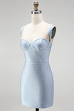 Blue Bodycon Thick Straps Sweetheart Short Homecoming Dress with Beading