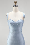 Blue Bodycon Thick Straps Sweetheart Short Homecoming Dress with Beading