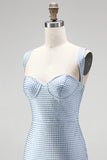 Blue Bodycon Thick Straps Sweetheart Short Homecoming Dress with Beading