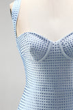 Blue Bodycon Thick Straps Sweetheart Short Homecoming Dress with Beading