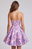 Lilac Corset Floral Jacquard Pearls A-Line Strapless Short Homecoming Dress