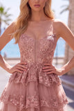 Burgundy A-Line Strapless Corset Sequin Tiered Homecoming Dress with Lace Appliques