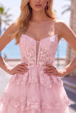 Burgundy A-Line Strapless Corset Sequin Tiered Homecoming Dress with Lace Appliques