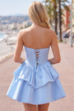 Yellow A Line Corset Strapless Tiered Short Homecoming Dress with Ruffle Hem