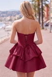 Yellow A Line Corset Strapless Tiered Short Homecoming Dress with Ruffle Hem