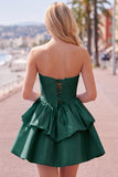 Yellow A Line Corset Strapless Tiered Short Homecoming Dress with Ruffle Hem