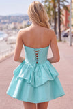Yellow A Line Corset Strapless Tiered Short Homecoming Dress with Ruffle Hem