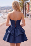 Yellow A Line Corset Strapless Tiered Short Homecoming Dress with Ruffle Hem