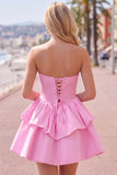 Yellow A Line Corset Strapless Tiered Short Homecoming Dress with Ruffle Hem