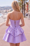 Yellow A Line Corset Strapless Tiered Short Homecoming Dress with Ruffle Hem