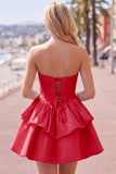 Yellow A Line Corset Strapless Tiered Short Homecoming Dress with Ruffle Hem