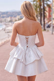 Yellow A Line Corset Strapless Tiered Short Homecoming Dress with Ruffle Hem