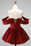 Burgundy Off‑the‑Shoulder Cut Out Bubble Hem Short Homecoming Dress