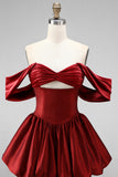 Burgundy Off‑the‑Shoulder Cut Out Bubble Hem Short Homecoming Dress