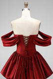 Burgundy Off‑the‑Shoulder Cut Out Bubble Hem Short Homecoming Dress