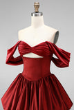 Burgundy Off‑the‑Shoulder Cut Out Bubble Hem Short Homecoming Dress