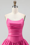 Fuchsia Bubble Hem Ruched Basque Waist Strapless Short Homecoming Dress