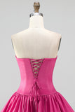 Fuchsia Bubble Hem Ruched Basque Waist Strapless Short Homecoming Dress
