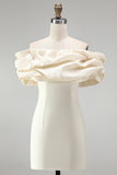 Ivory Stacked Ruffle Off the Shoulder Bodycon Short Homecoming Dress